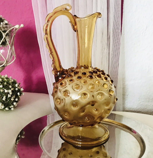 Murano Barovier Tosso ? 60er Karaffe Kanne Vase Glas Gelb Noppen Dubben Abriss
