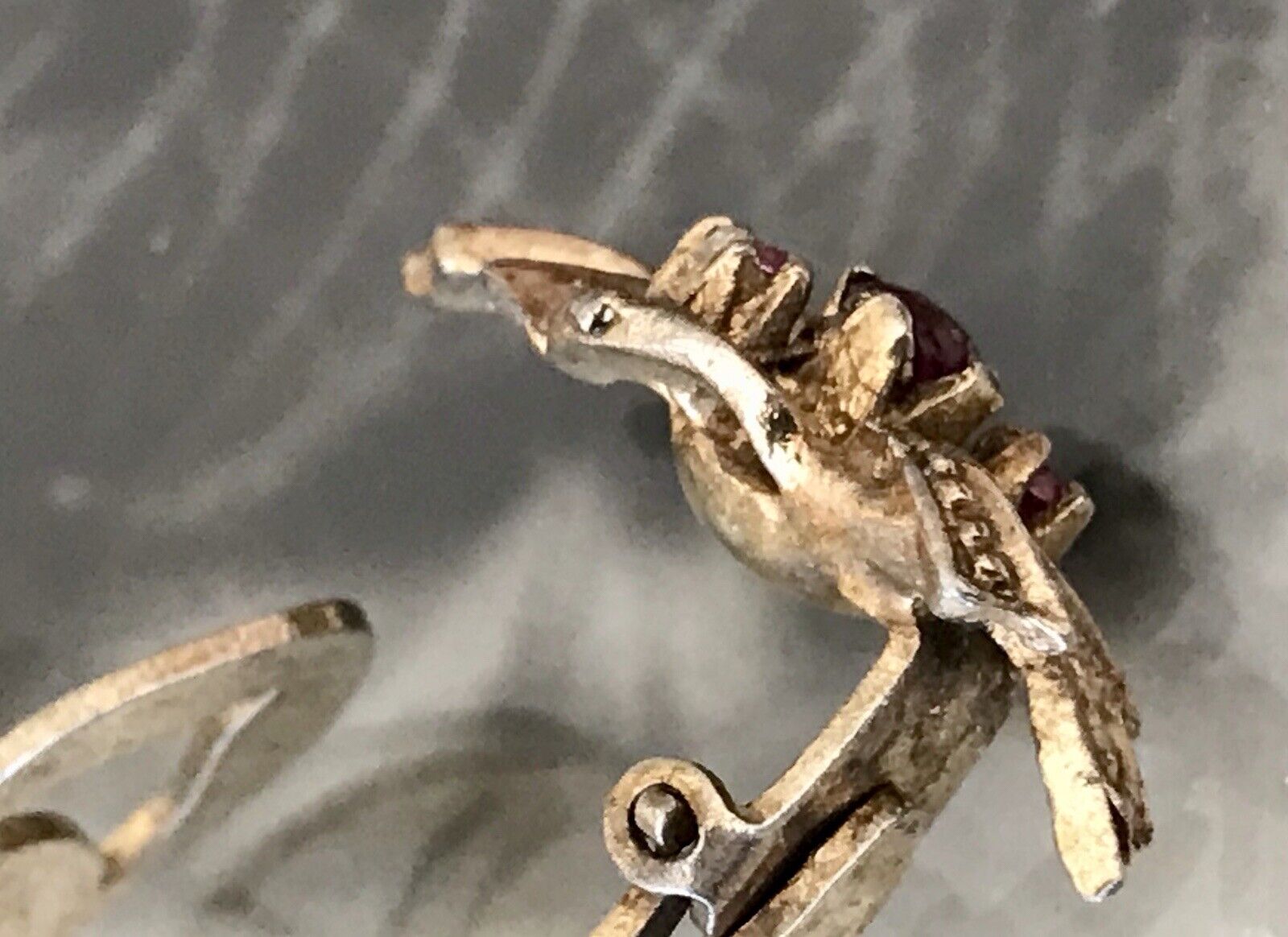 Vintage  spätes Art Déco Edel Ohrclipse Ohrringe 835 Silber vergoldet Rubine