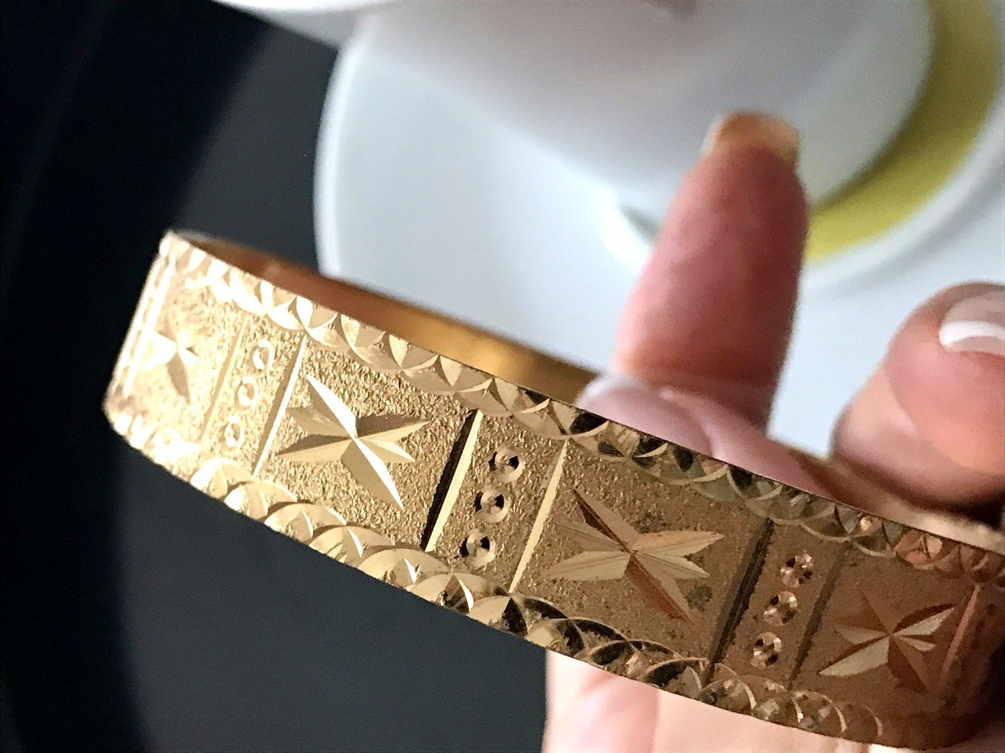 Vintage Art Déco Optik Armband Armreif Armspange vergoldet gold edel