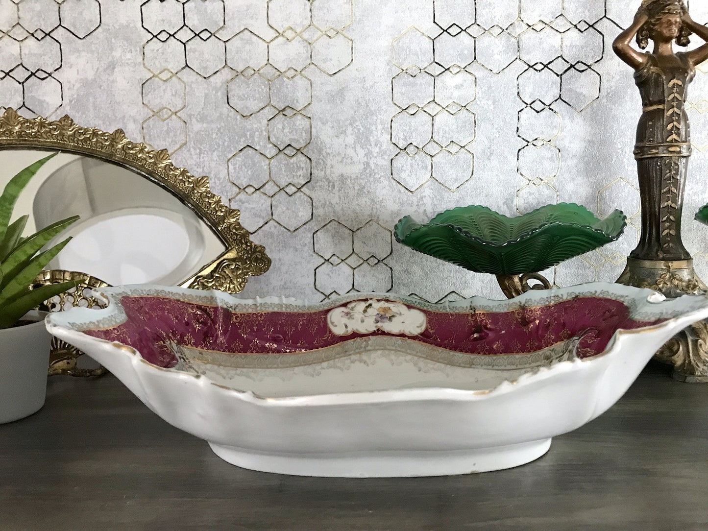 Antik Carl Tielsch Porzellan Schale Zierschale ~ 1870 Maria Leszczynska Porträt