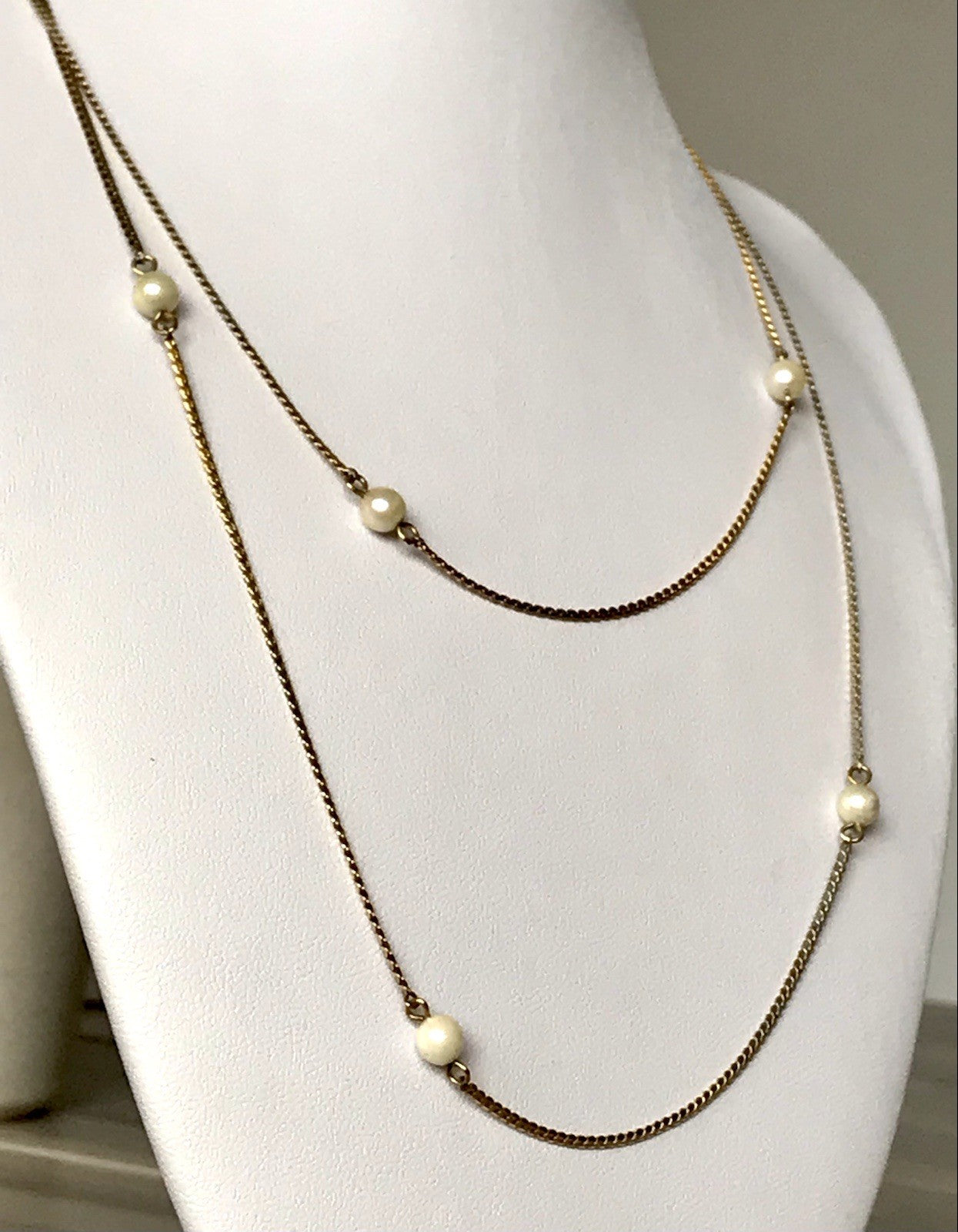 Antik lange Halskette 925 Silber vergoldet Collier Kette Perlen Zuchtperlen