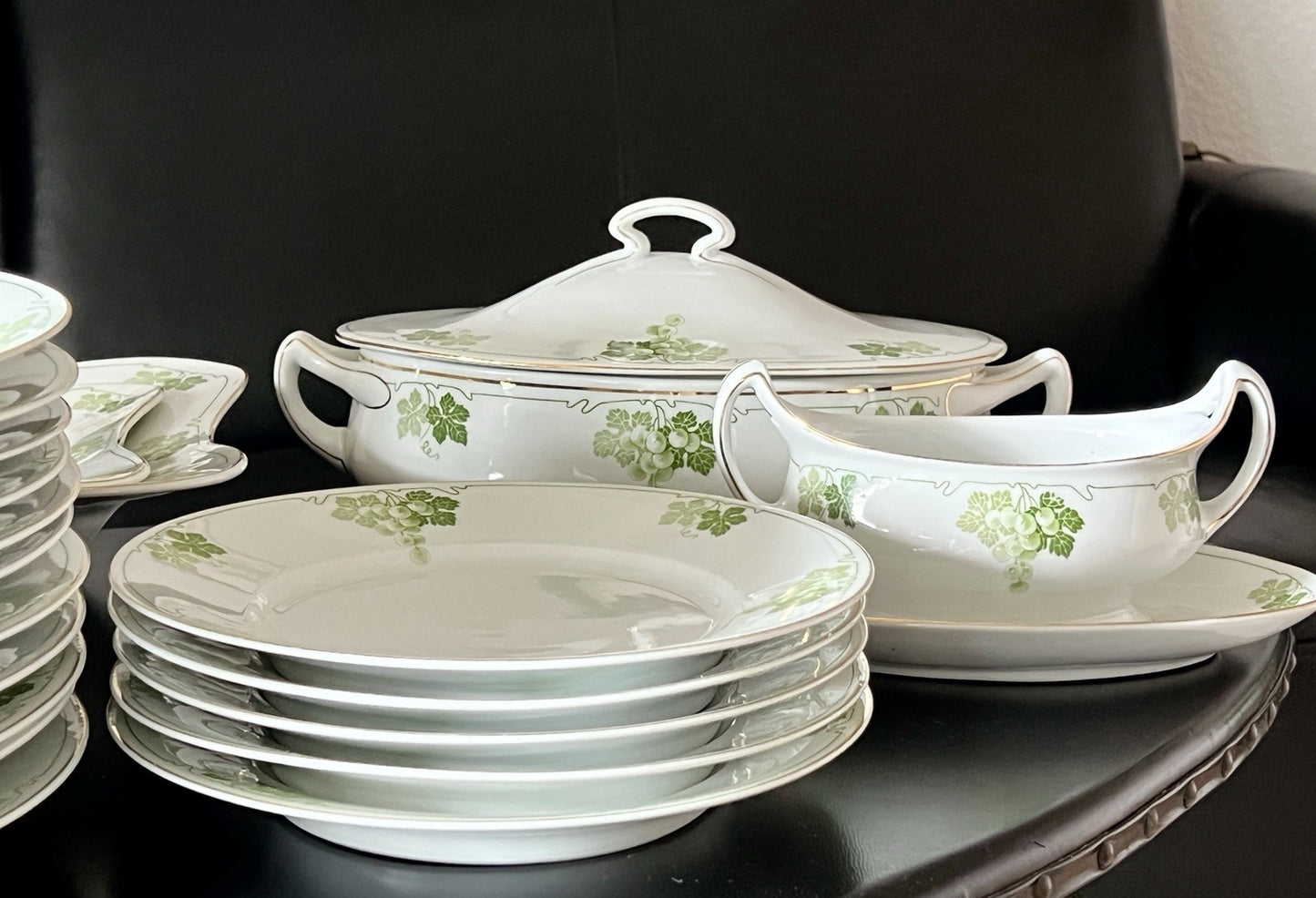 Antik Jugendstil Porzellan Tafelservice 11 Pers.- Kästner Saxonia Weinranken