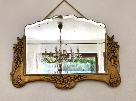 Antik französisch Spiegel facettiert ~1900 Art Noveau Holz Wandspiegel gold