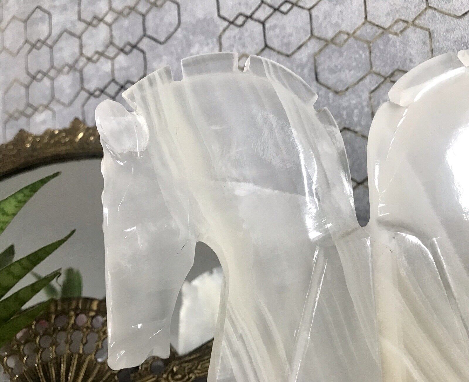 Vintage Alabaster 2 Buchstützen  weißer Onyx wundervoll! 60er 70er