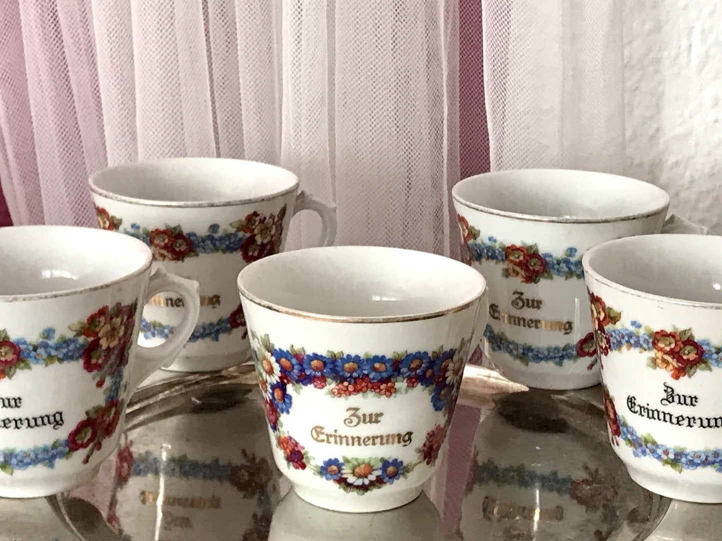 Antik Art Déco Porzellan 5x Kaffeetasse Tasse Reinecke Zur Erinnerung