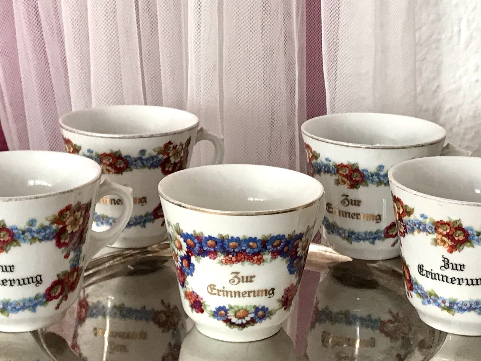 Antik Art Déco Porzellan 5x Kaffeetasse Tasse Reinecke Zur Erinnerung