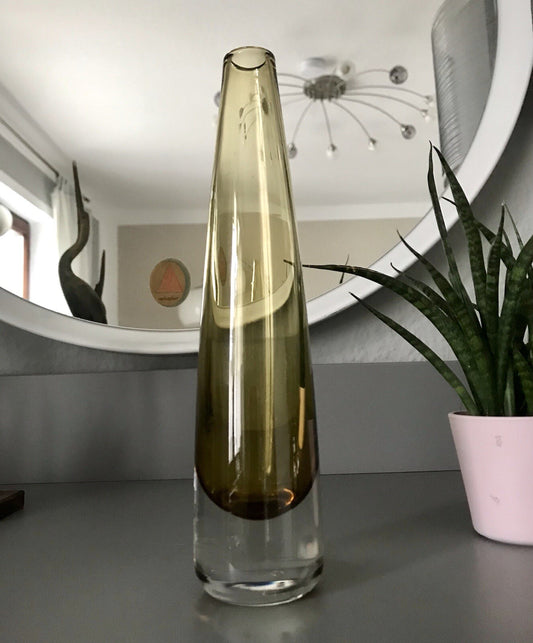 Vintage Design Glasvase Glas gelb Vase MidCentury Kosta Boda