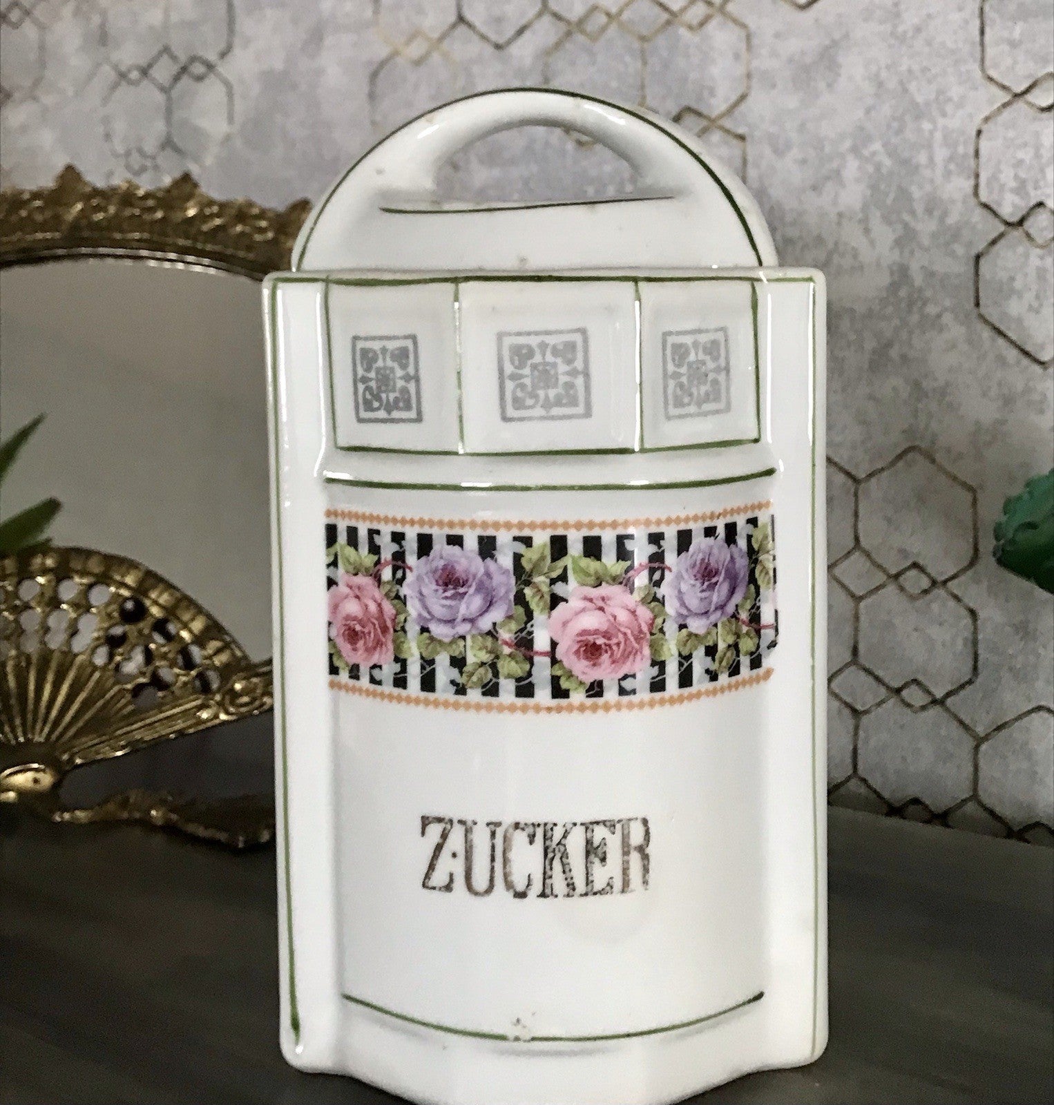 Antik Porzellan Dose Vorratsgefäß Vorratsdose Zucker Rosen Jugendstil Art Déco