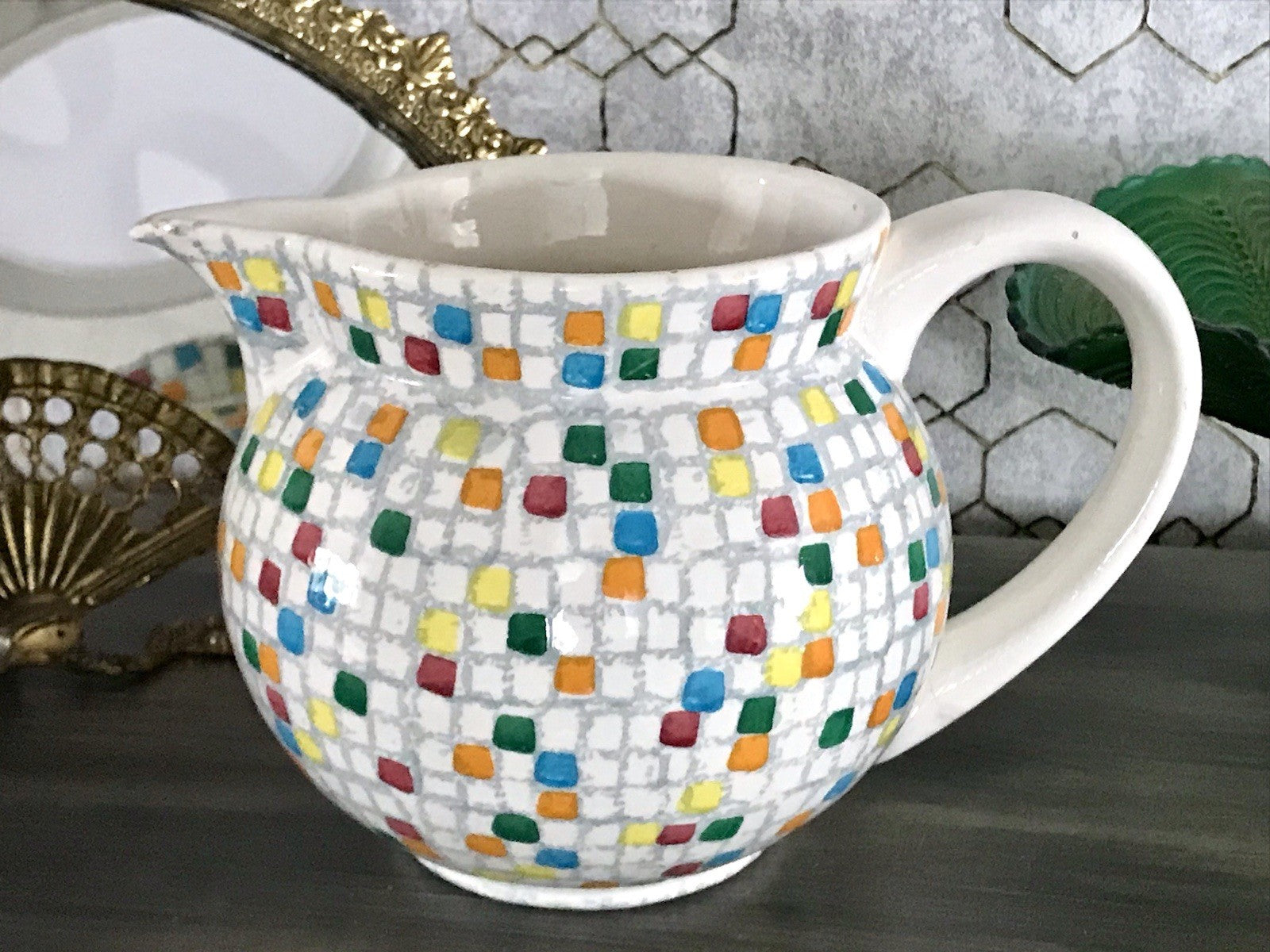 Antik alt Keramik Kanne Krug Schramberg? Dekor Coktail