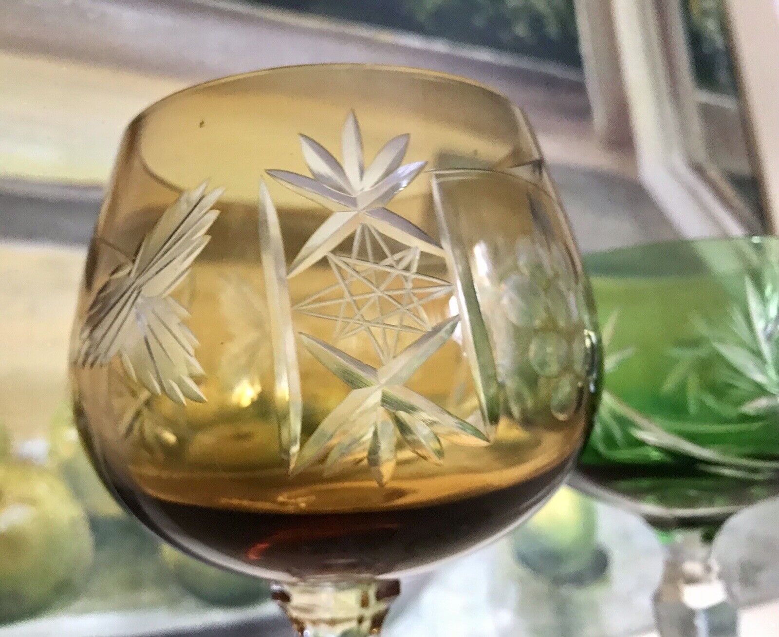 Alt Vintage antik? 2x Weinglas Römer Kristallglas Schliff gelb grün Schliff
