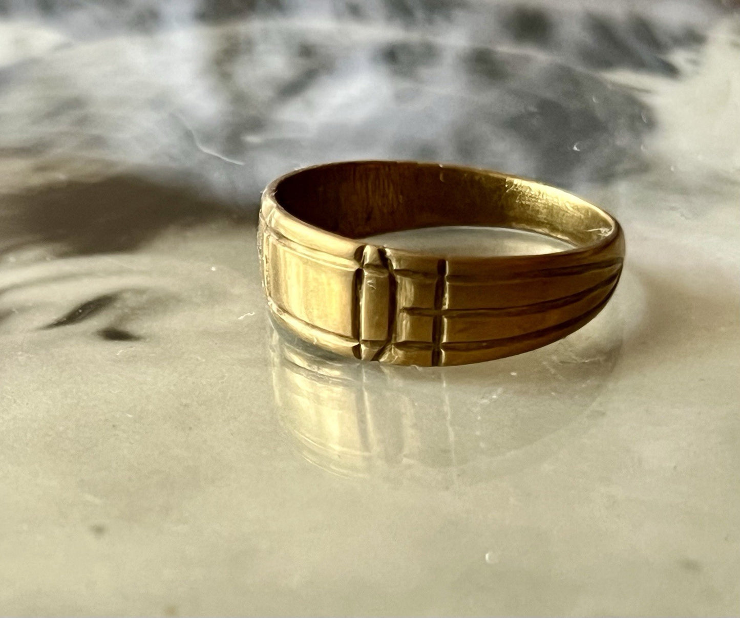 Antik? Vintage Art Déco Herren RING Siegelring Messing?  ~Gr.65/66