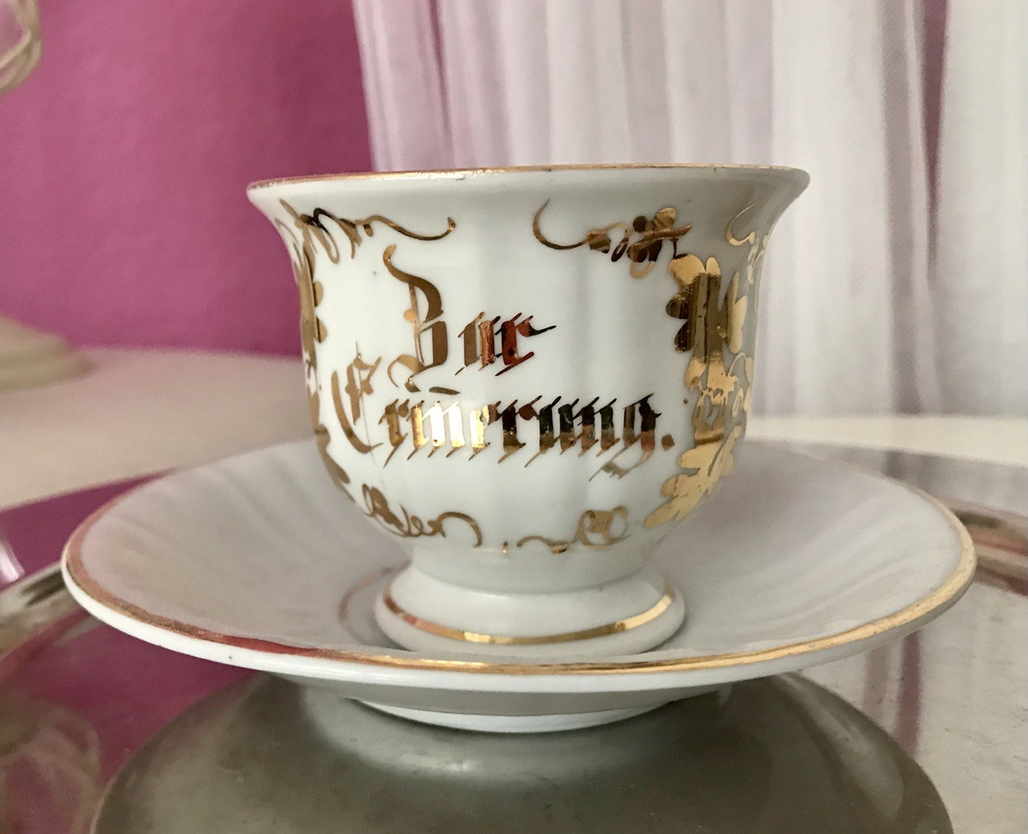 Antik Porzellan Andenken Becher Gedeck Sammeltasse Tasse „Zur Erinnerung“