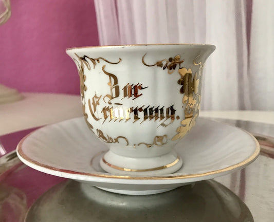 Antik Porzellan Andenken Becher Gedeck Sammeltasse Tasse „Zur Erinnerung“