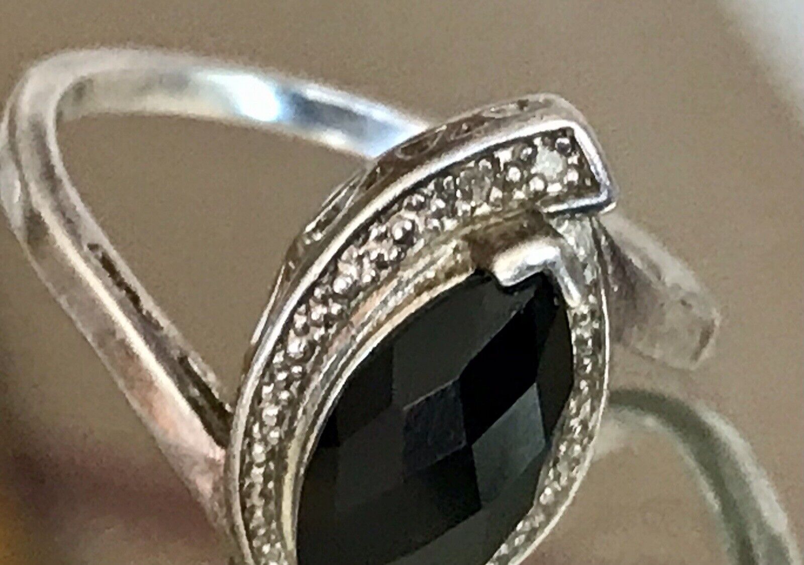 Vintage Onyx? DAMEN RING Silber 925 Gr.55 17,5 Schiffchen
