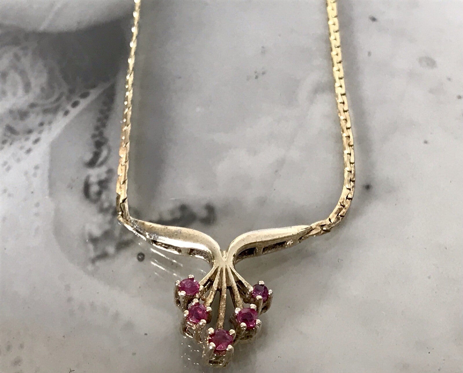 Antik Edel Jugendstil 925 Silber vergoldet Collier Halskette Rubine SCHÖN