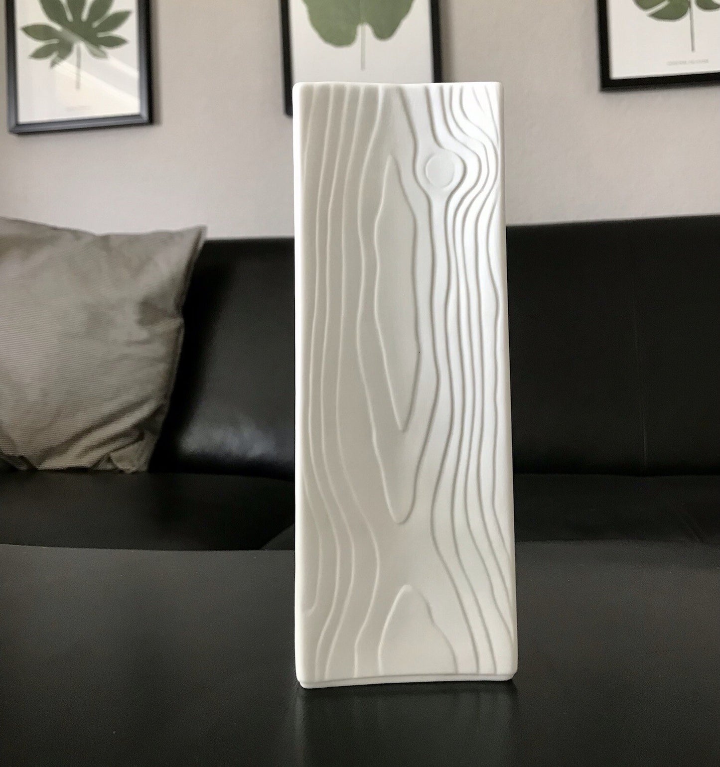 Vintage 60er Bisquit Porzellan Vase OpArt Seltmann Bavaria Holstruktur weiß