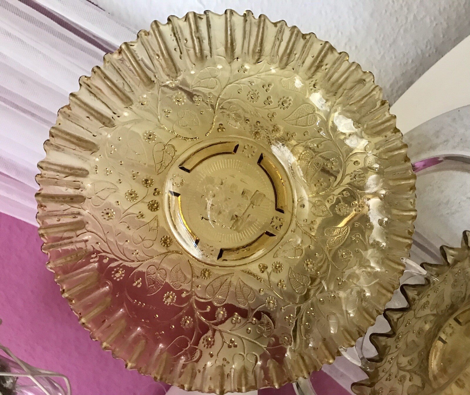 Antik Jugendstil Serviettenrand Pressglas Schale Glas Fenne Ewald Gelb Selten!