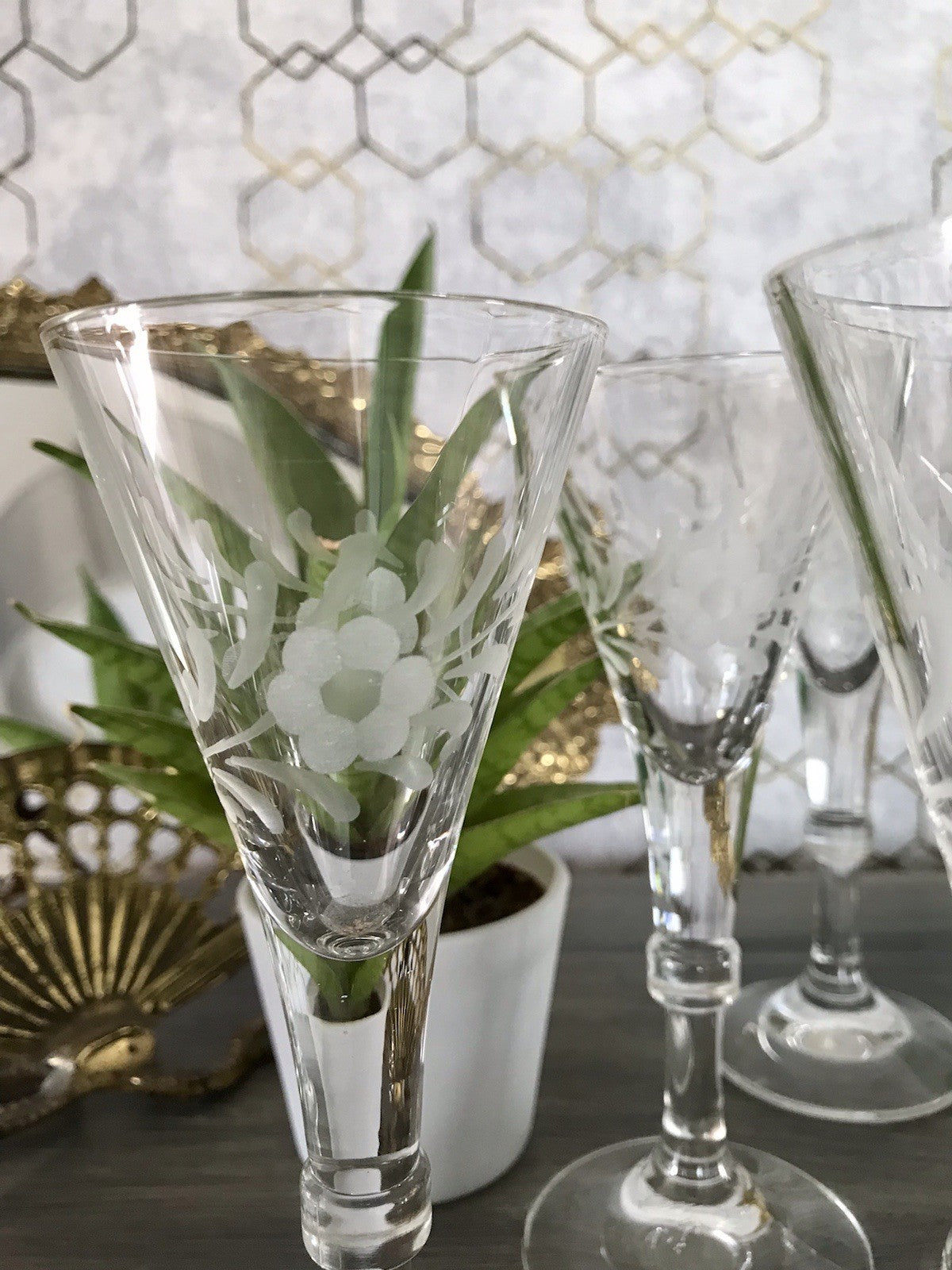 Antik Alt 6 Cherrygläser Gläser Kristallglas graviert