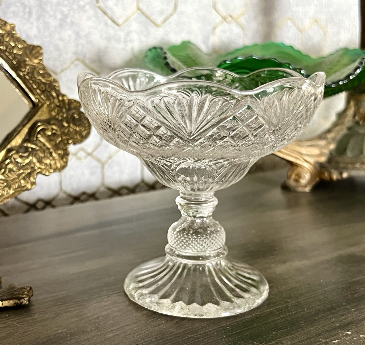 Antik Jugendstil Art Déco Pressglas Glas Fußschale Schale Zuckerschale