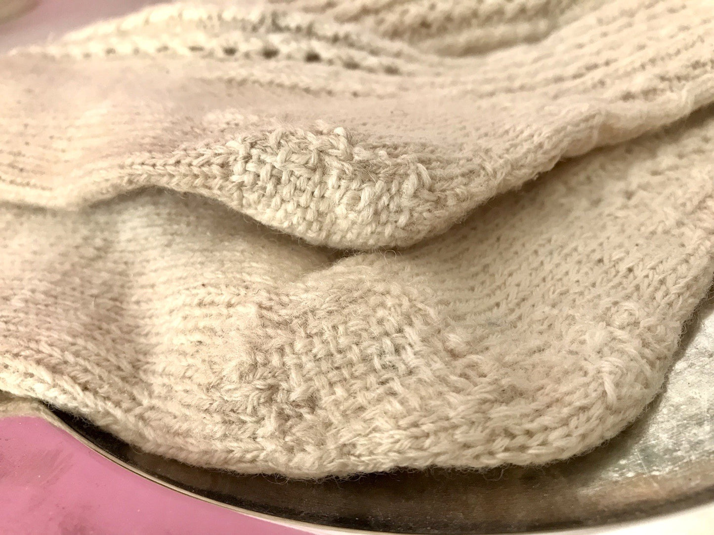 Antik Strümpfe Overkneestrümpfe Schaf-Wolle beige Trachten?