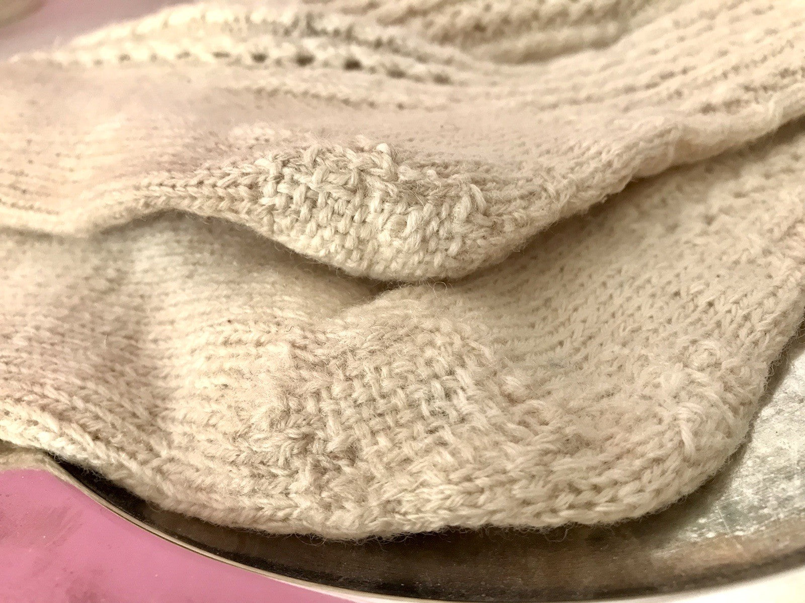 Antik Strümpfe Overkneestrümpfe Schaf-Wolle beige Trachten?