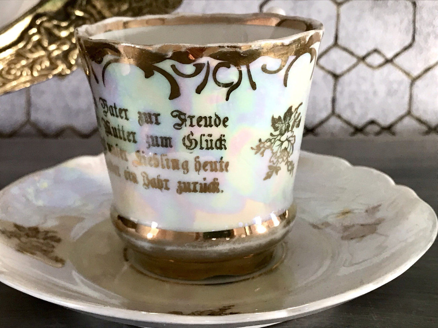 Antik Porzellan Andenken Becher Gedeck Sammeltasse Tasse Geburtstag Kind