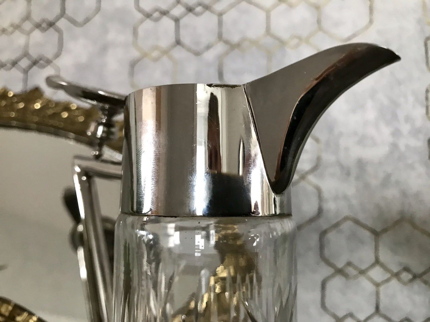 Antik Karaffe Dekanter Metallmontur versilbert? Kristallglas Schliff Edel!