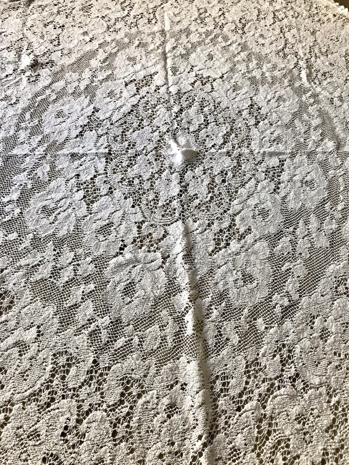 Antik Filetspitze Tischdecke Rund oval weiß Baumwolle Spitze Landhaus