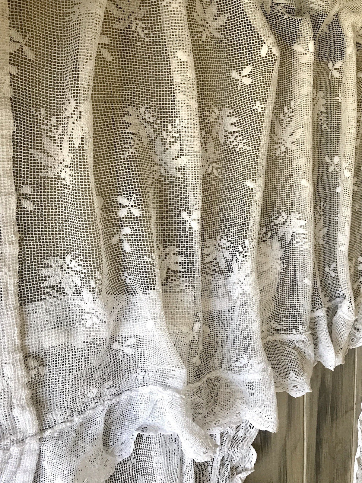 Antik Set 5tlg Fenster Gardine Vorhang Volant Baumwolle Musselin? Filetspitze