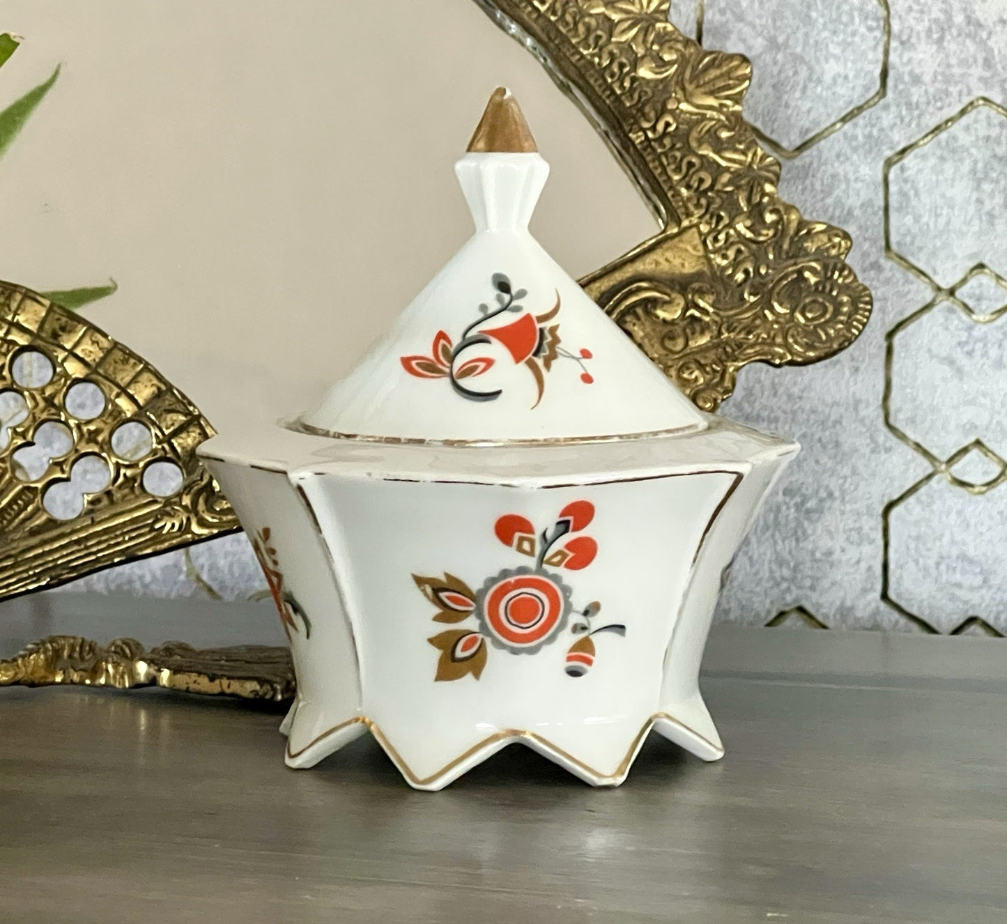 Antik Art Déco Porzellan Dose Deckeldose Schatulle Bonboniere Volkstedt Thüringe