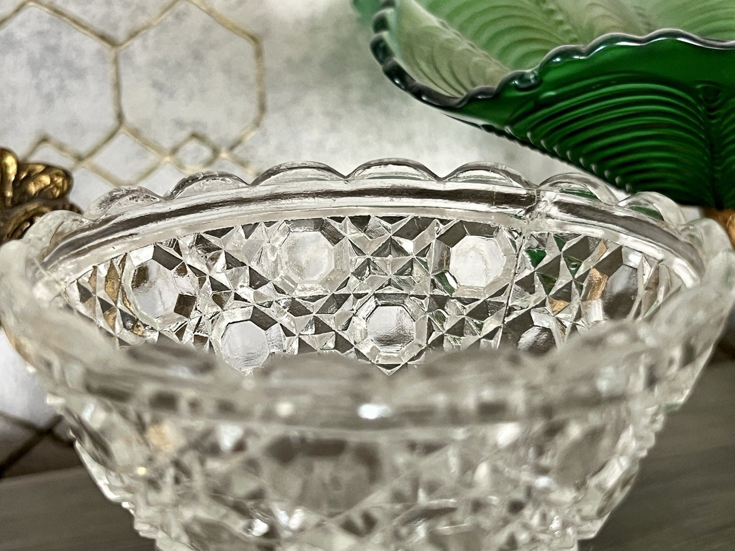 Antik Jugendstil Art Déco Pressglas Glas Fußschale Schale Zuckerschale