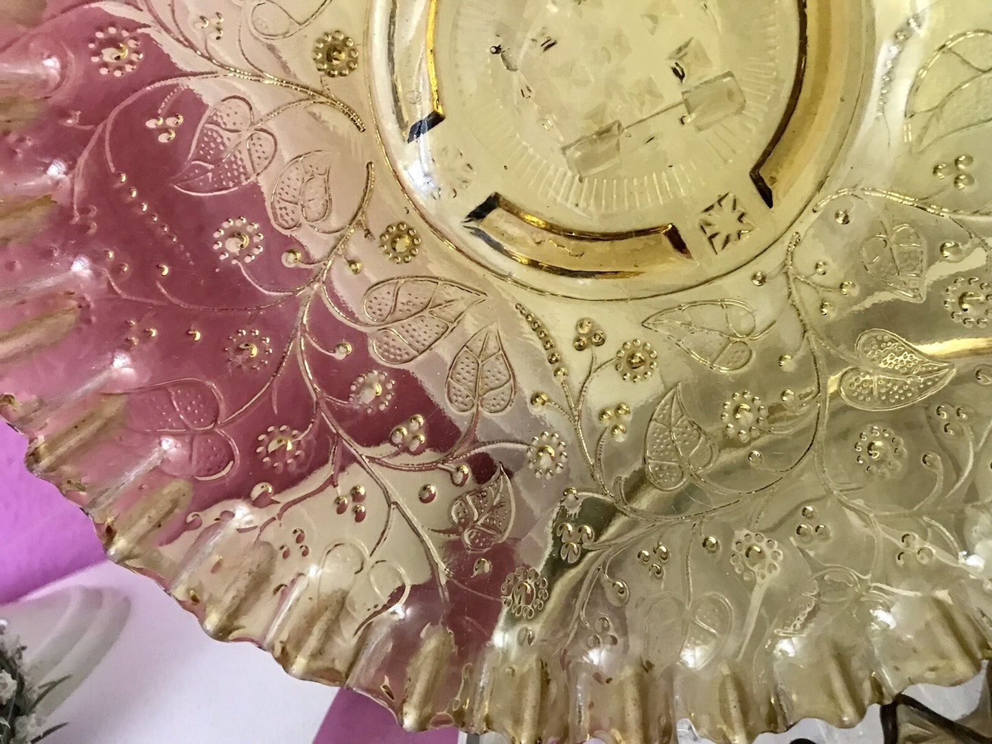 Antik Jugendstil Serviettenrand Pressglas Schale Glas Fenne Ewald Gelb Selten!
