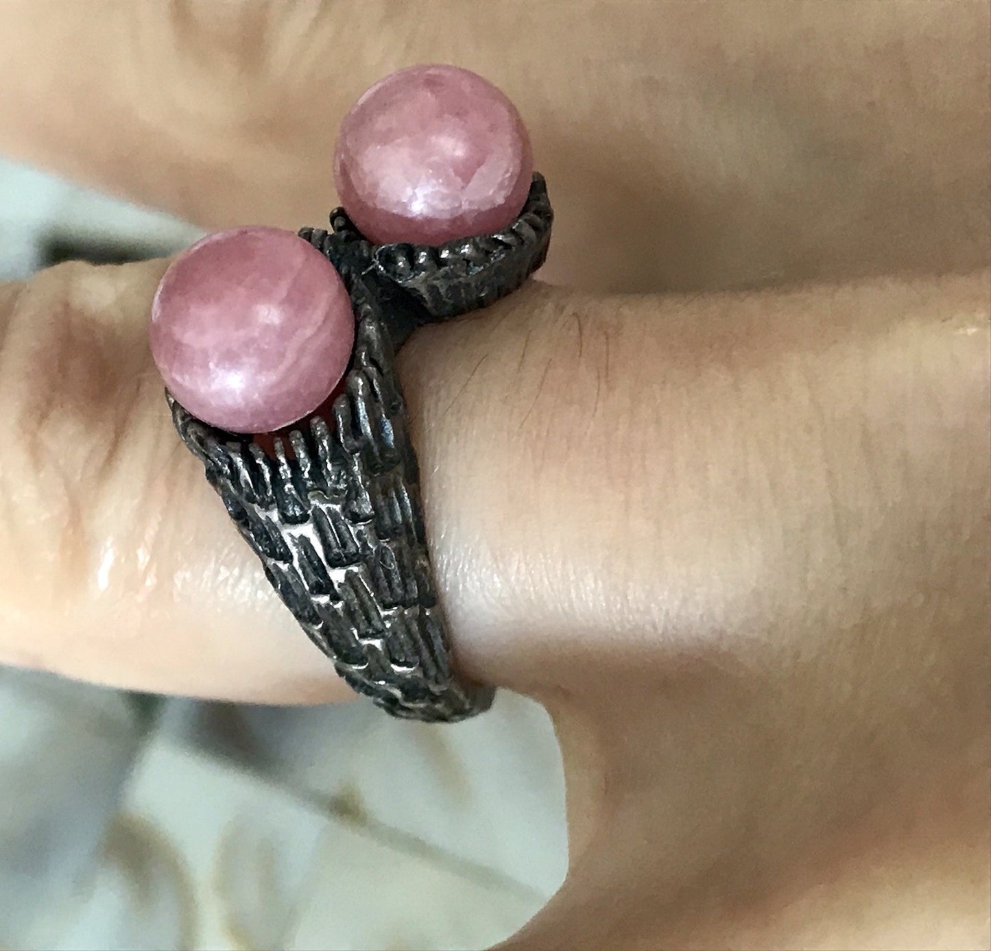Vintage Schmuck Set 60er Designer Armband Ring Modernist 925 Silber Rosenquarz