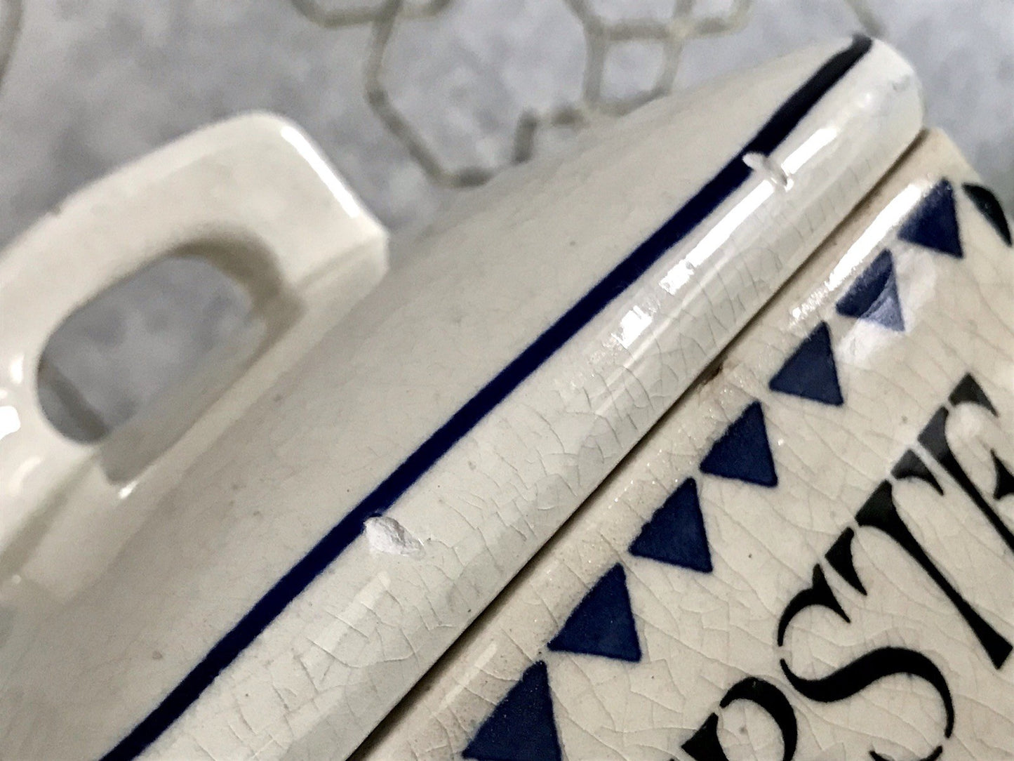 Antik Jugendstil Vorratsgefäß Gerste Gefäß Vorratsdose Porzellan creme blau