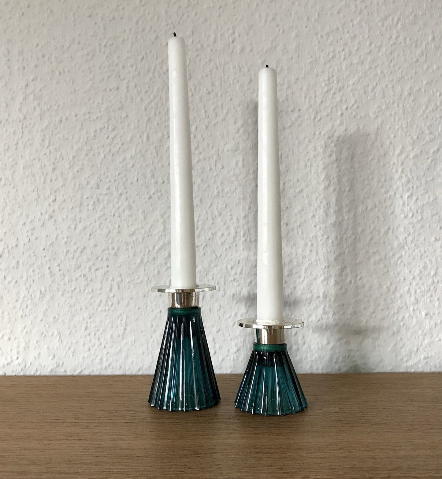 Vintage alt WMF 2 Leuchter Glas türkis versilbert Wagenfeld Ära