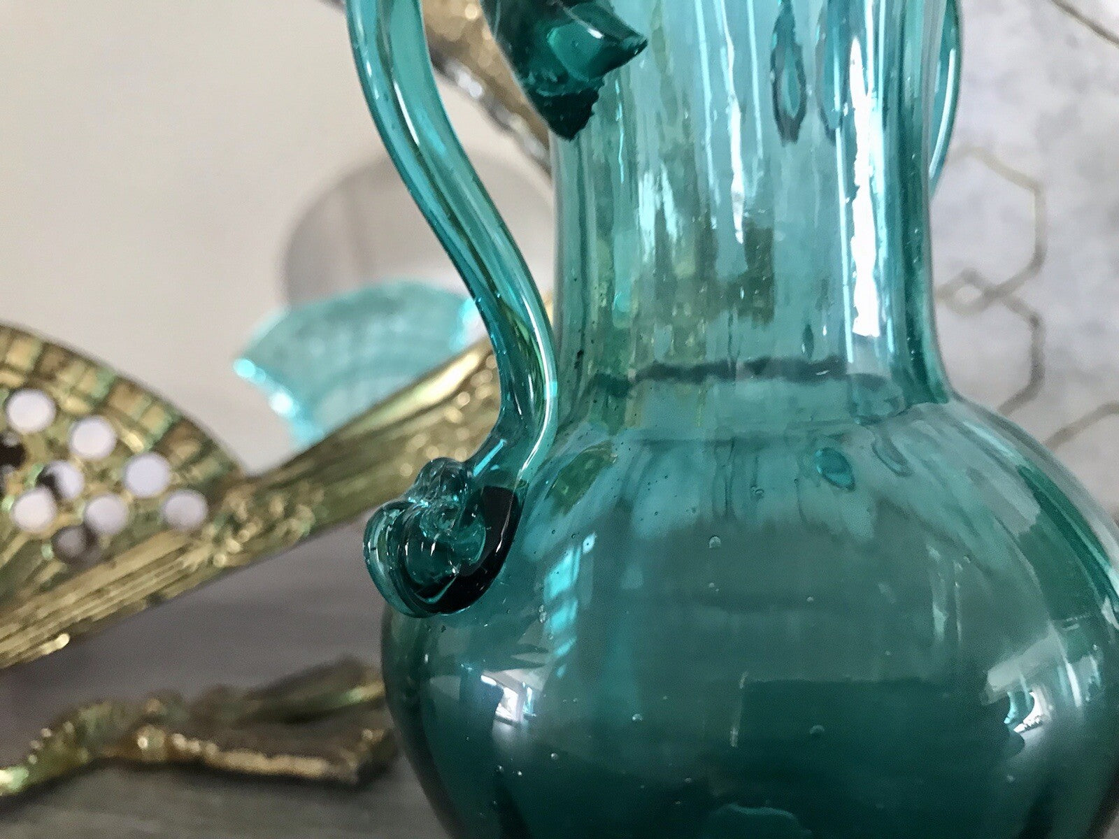 Antik Glasvase Vase Türkis Blau Glas Abriss Aufschmelzungen Murano?