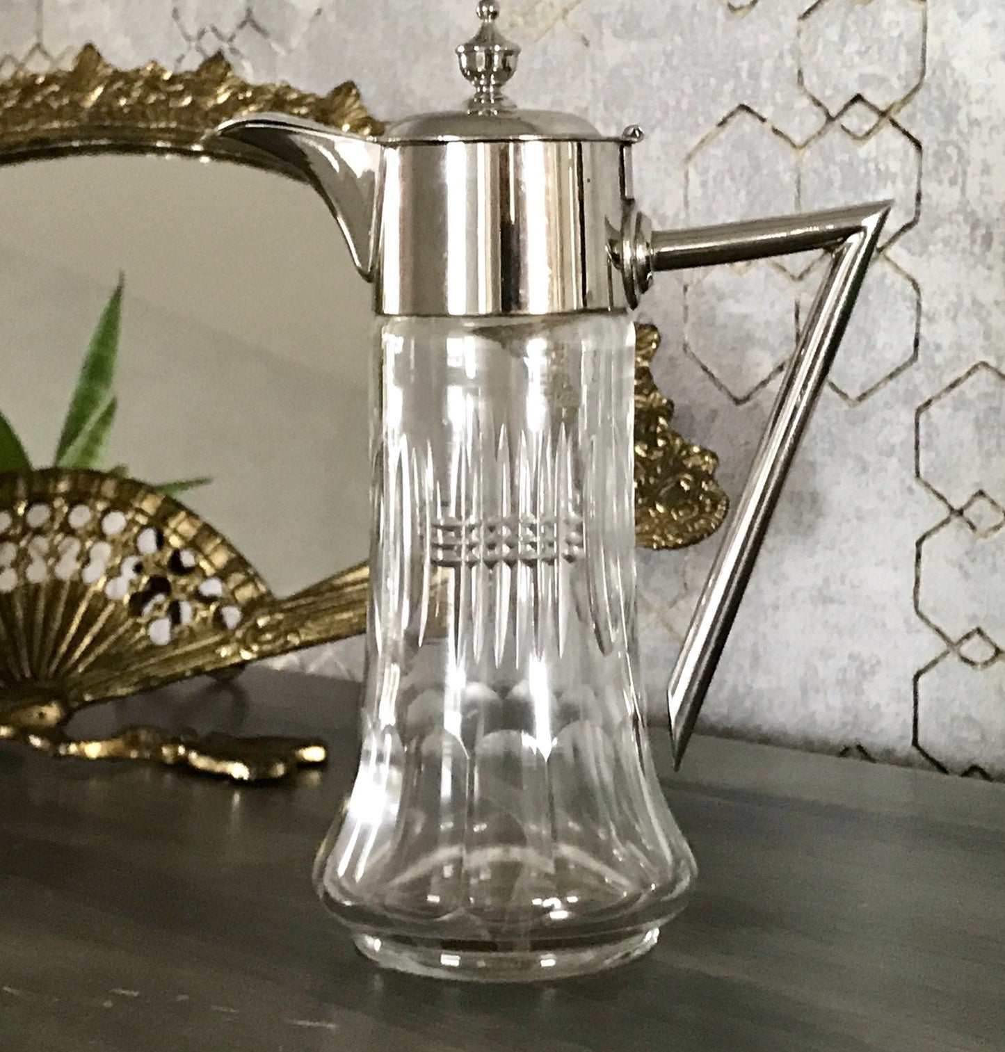 Antik Karaffe Dekanter Metallmontur versilbert? Kristallglas Schliff Edel!