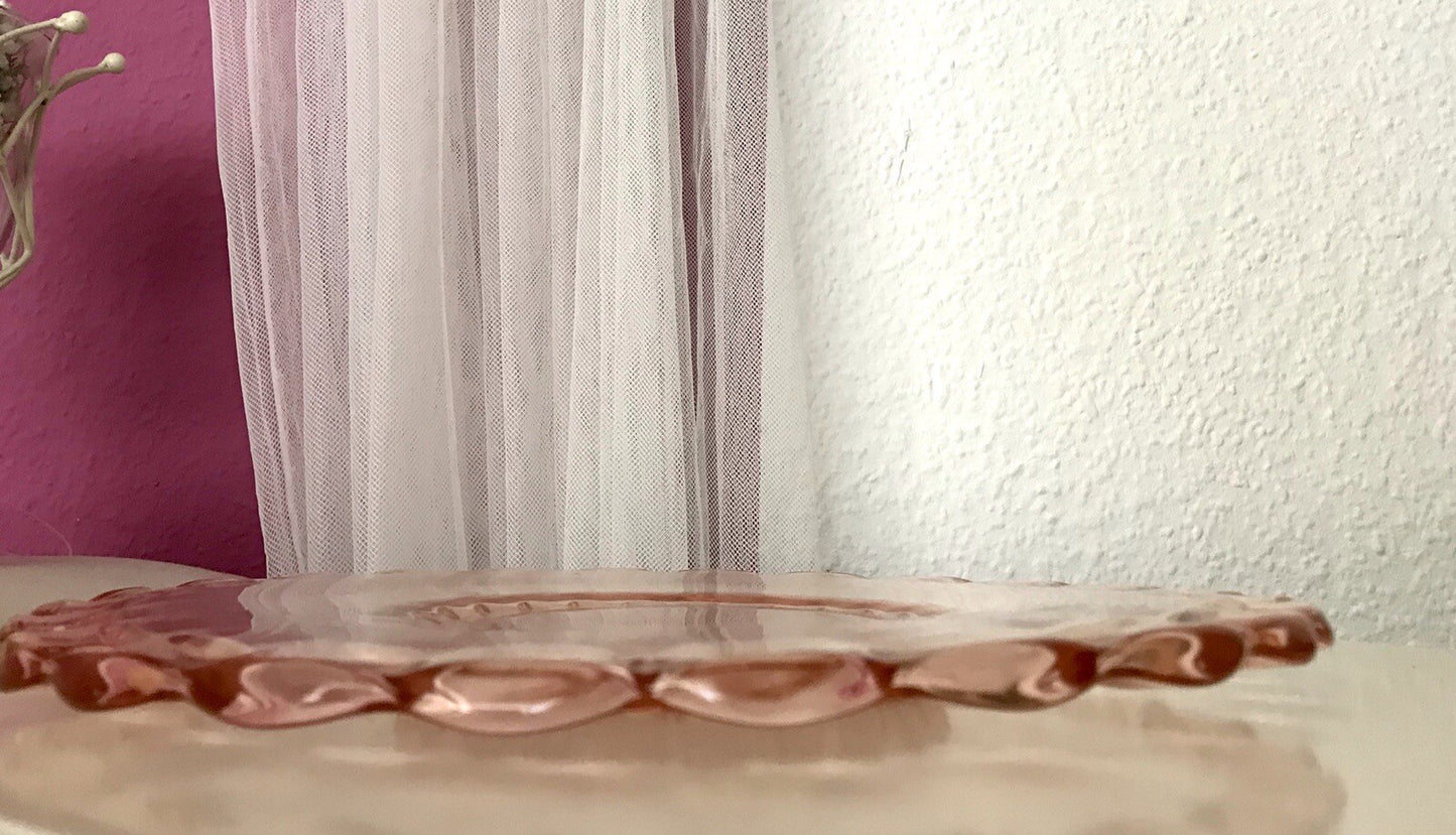 Antik Tortenplatte Tortenständer Rosalin Glas rosa Art Déco Pressglas