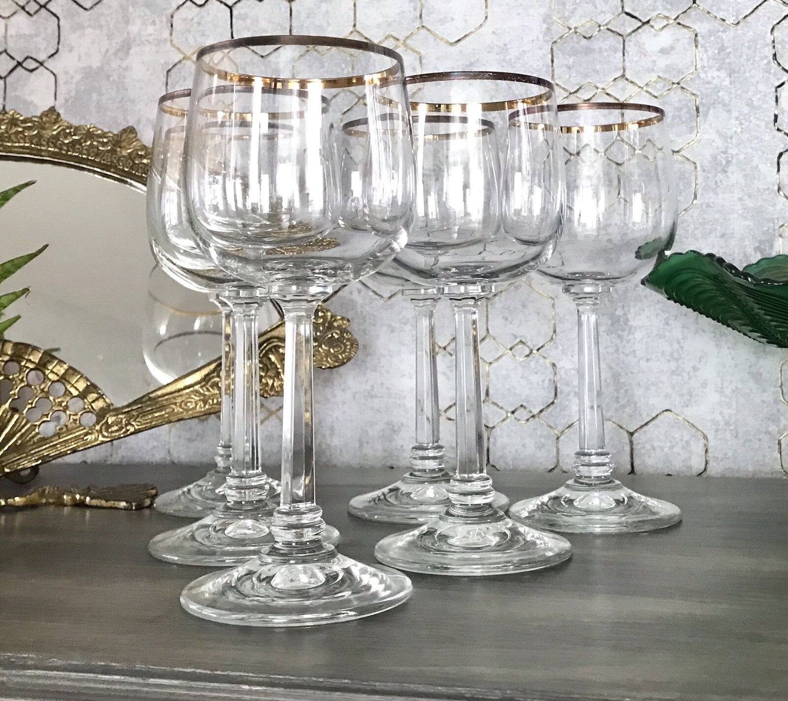 Art Déco Stil 6 Gläser Weingläser Rotweingläser Glas Goldrand Lausitzer