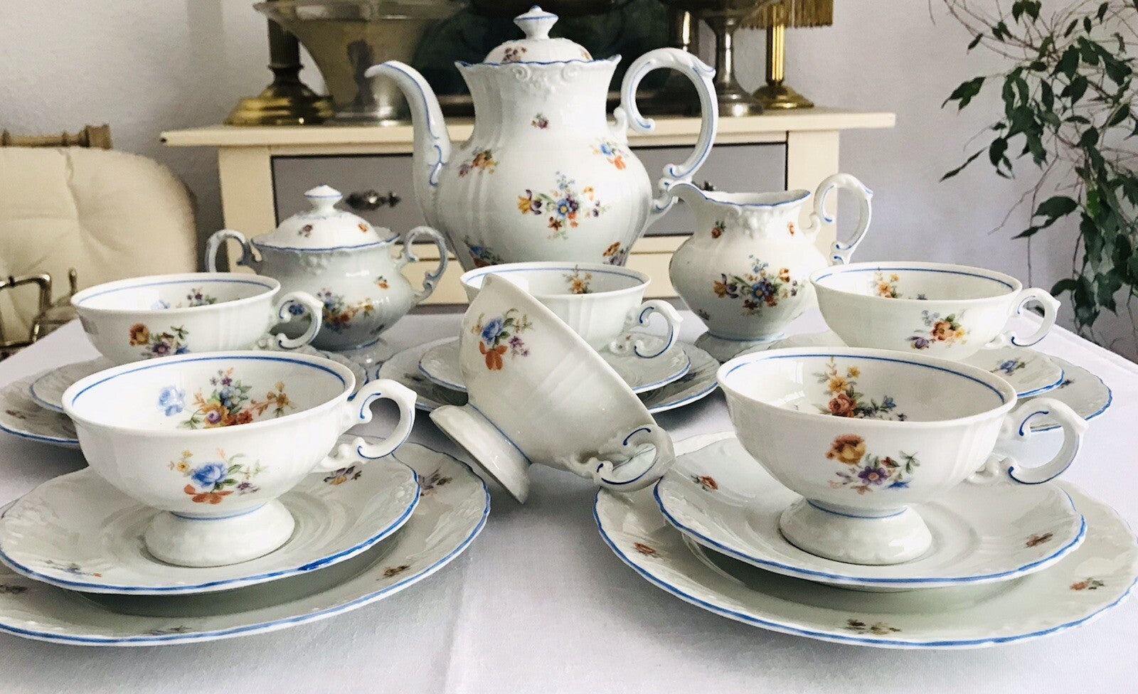 Antik spätes Art Déco Porzellan Kaffeeservice Stadtlengsfeld Rhön 1949-52