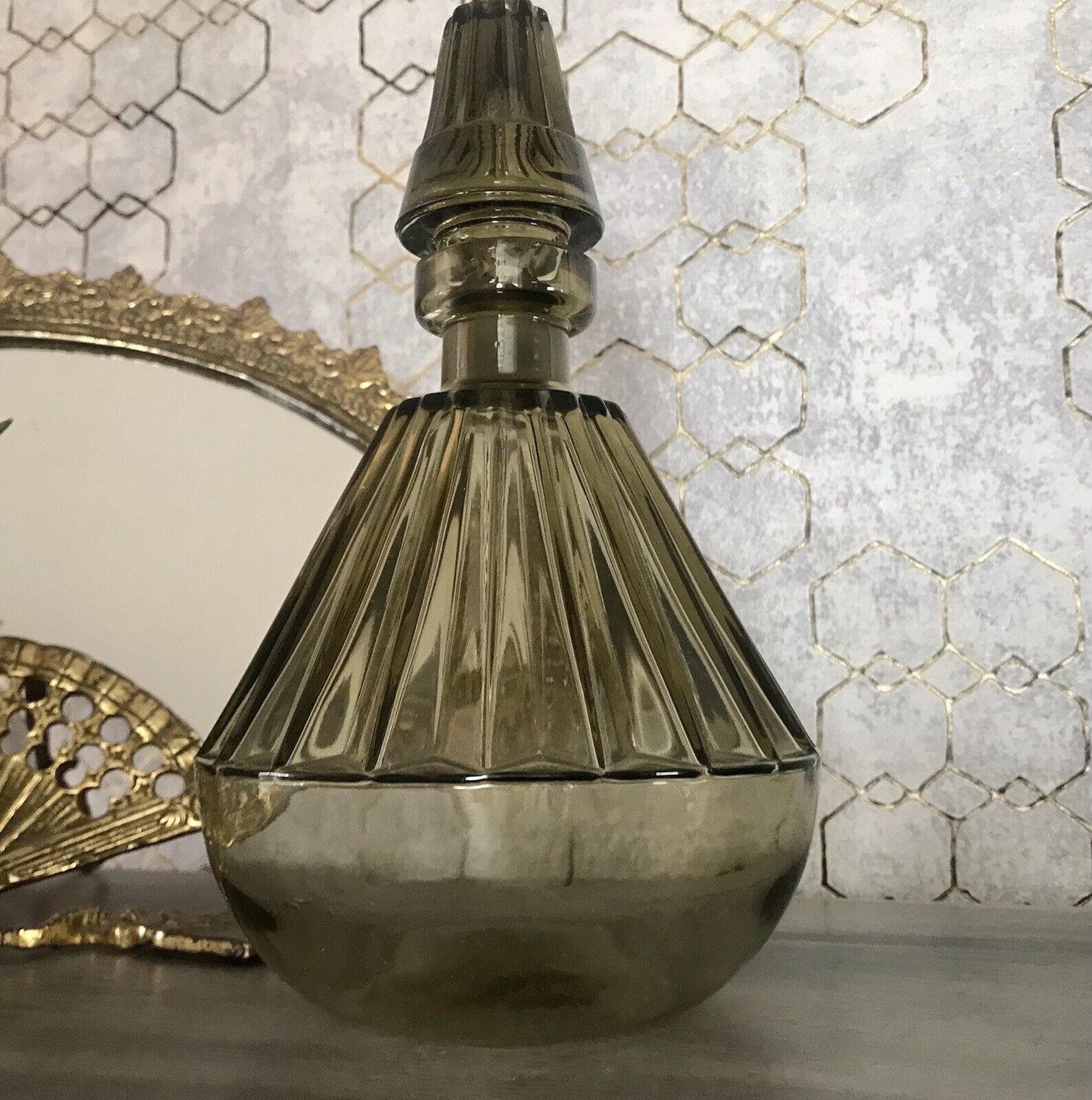 Antik Art Déco Bauhaus Glas Karaffe Dekanter Rauchglas wundervoll