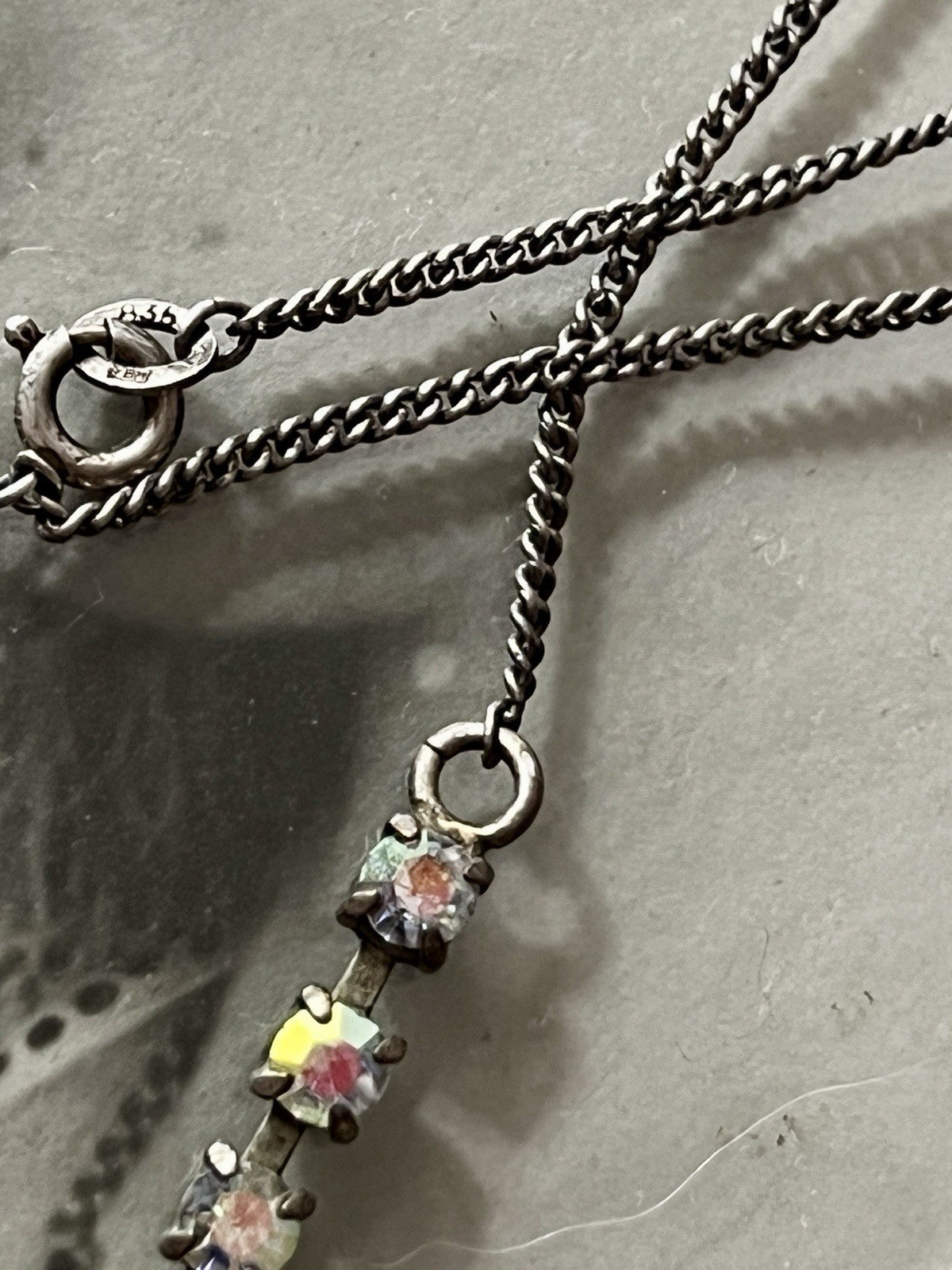 Vintage Antik? 835 Silber Collier Halskette Aurora Borealis? Steine