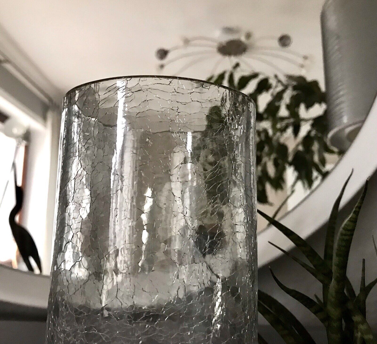 Vintage Kristallglas Kunstglas Craquelée Vase Glasvase zylindrisch groß