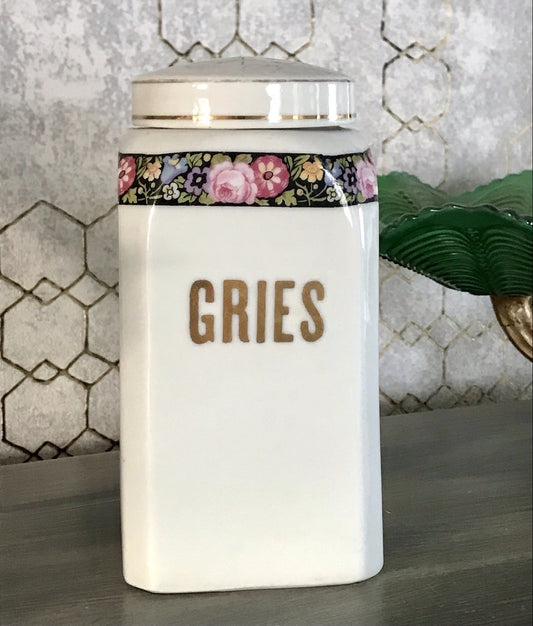 Antik Porzellan Dose Vorratsgefäß Vorratsdose Gries Blumenborte Art Déco