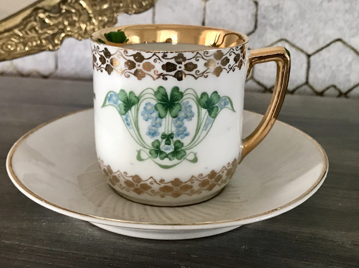 Antik Jugendstil Porzellan Andenken Gedeck Sammeltasse Tasse Geburtstag Spruch