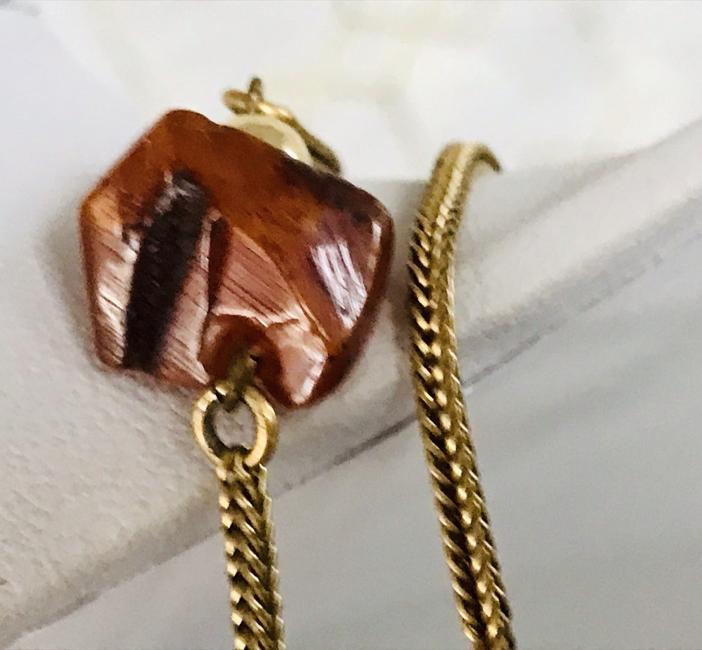 Vintage 60er Halskette Amerik. Doublè gold Steine Bernstein? Achate? SCHÖN