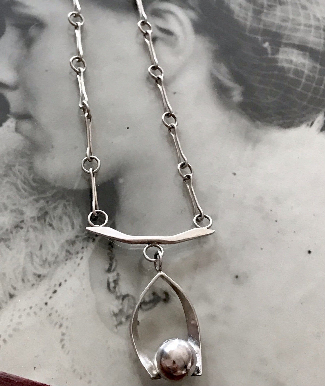 Vintage Modernist Designer 925 Silber Collier Halskette Kette Collier Polen