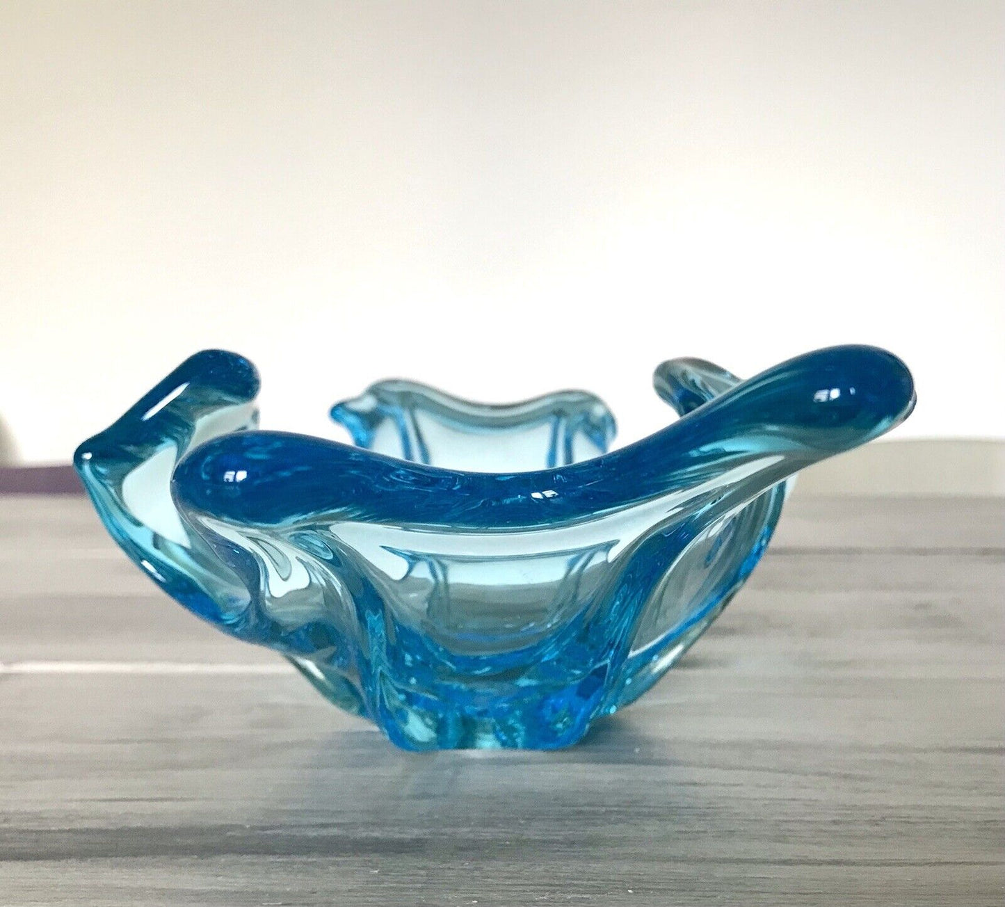 Murano 60er 70er Jahre Schale Glas Schön zipfelig türkis blau