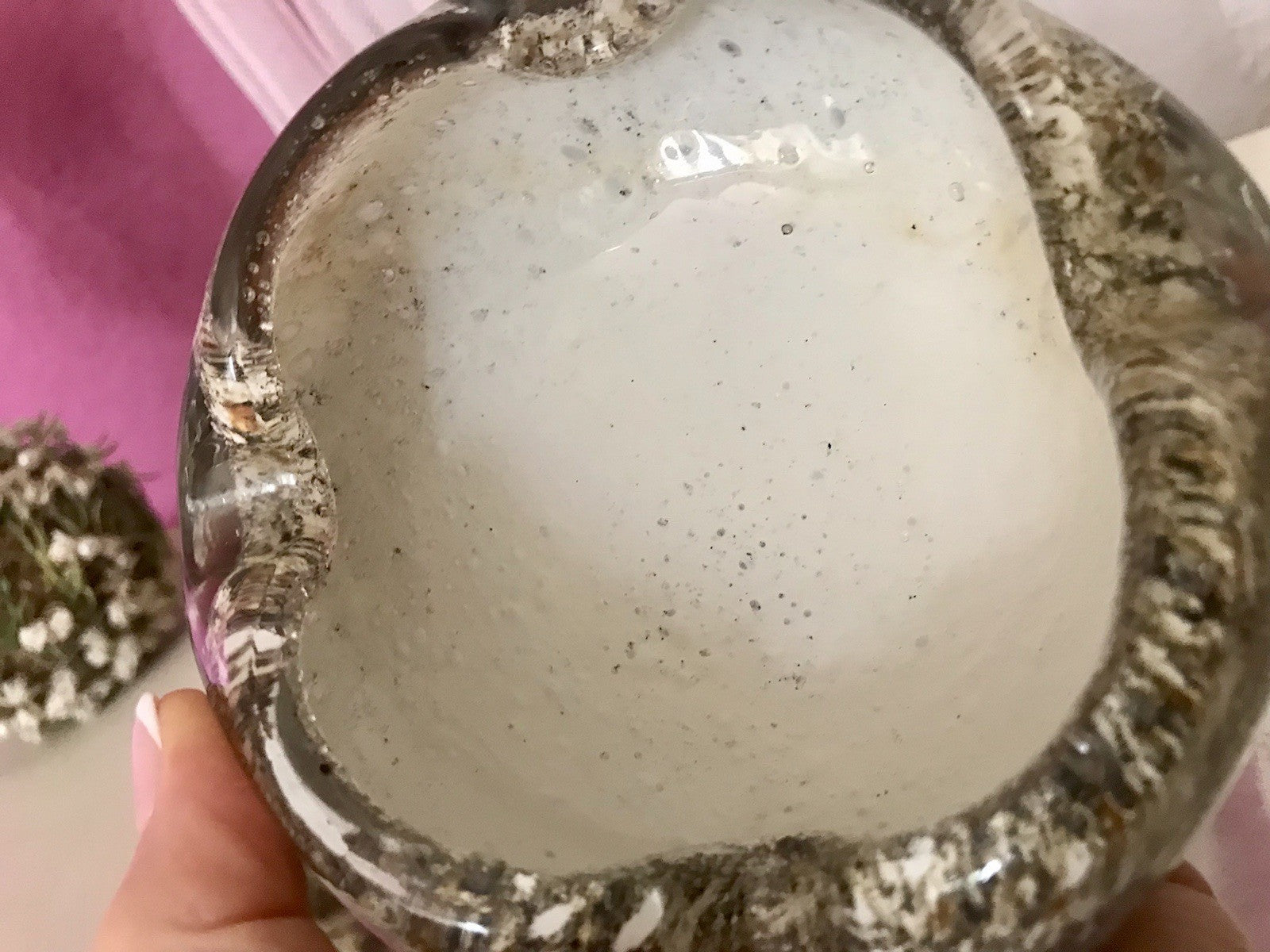 Murano 60er 70er Jahre Schale grau beige weiß So Schön! Schaum Luftblasen