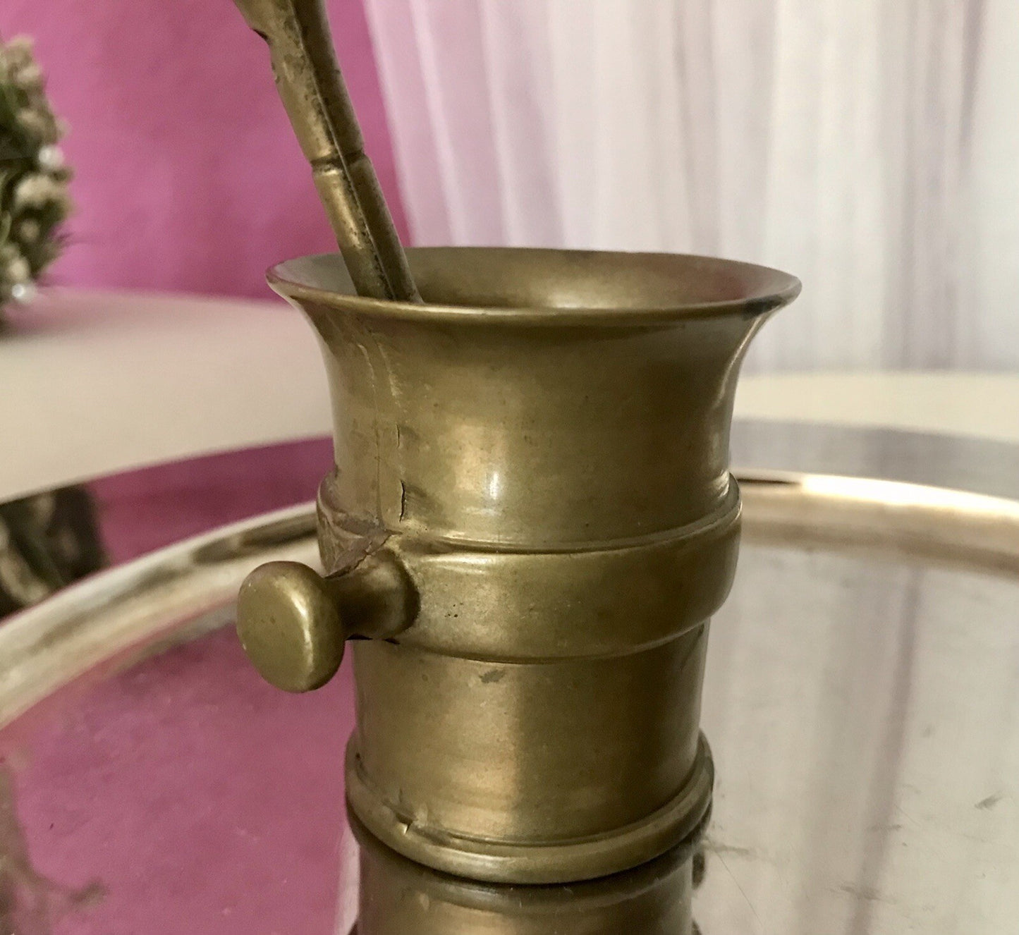 Alt Vintage Messing kleiner Mörser mit Pistill Stößel